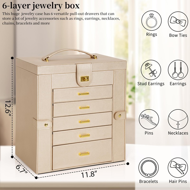 AKOZLIN Huge Jewelry Box Organizer Functional Extra Large Leather Jewelry