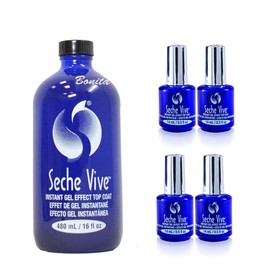 Seche Vive Professional Kit, Instant Gel Effect Top Coat for Nail Polish, 16 oz & 4 Packs of 0.5 oz Refill