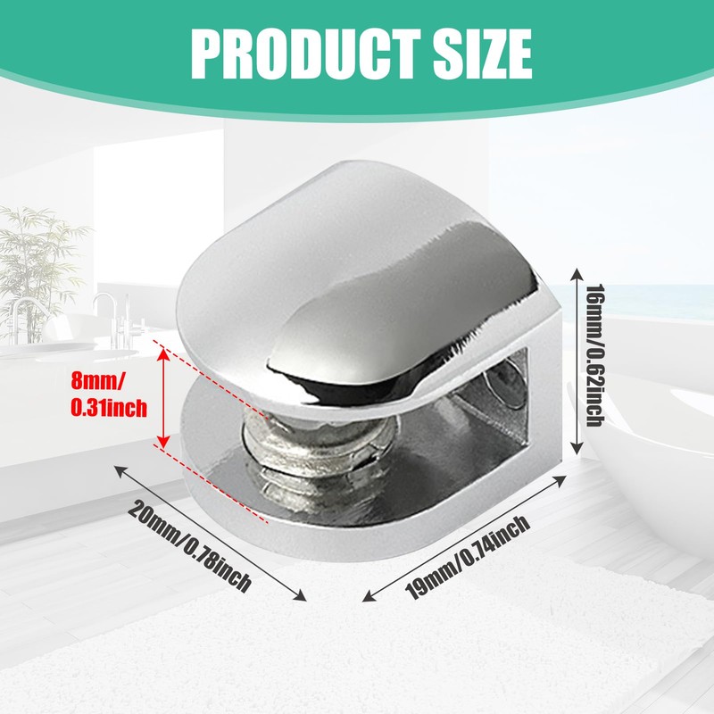 4PCS Chrome Glass Shelf Brackets Adjustable Wall Mounted Zinc Alloy