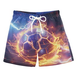 Boys Swim Trunks, Soccer Ball in Fire Lightning Beach Board Shorts Swim Shorts