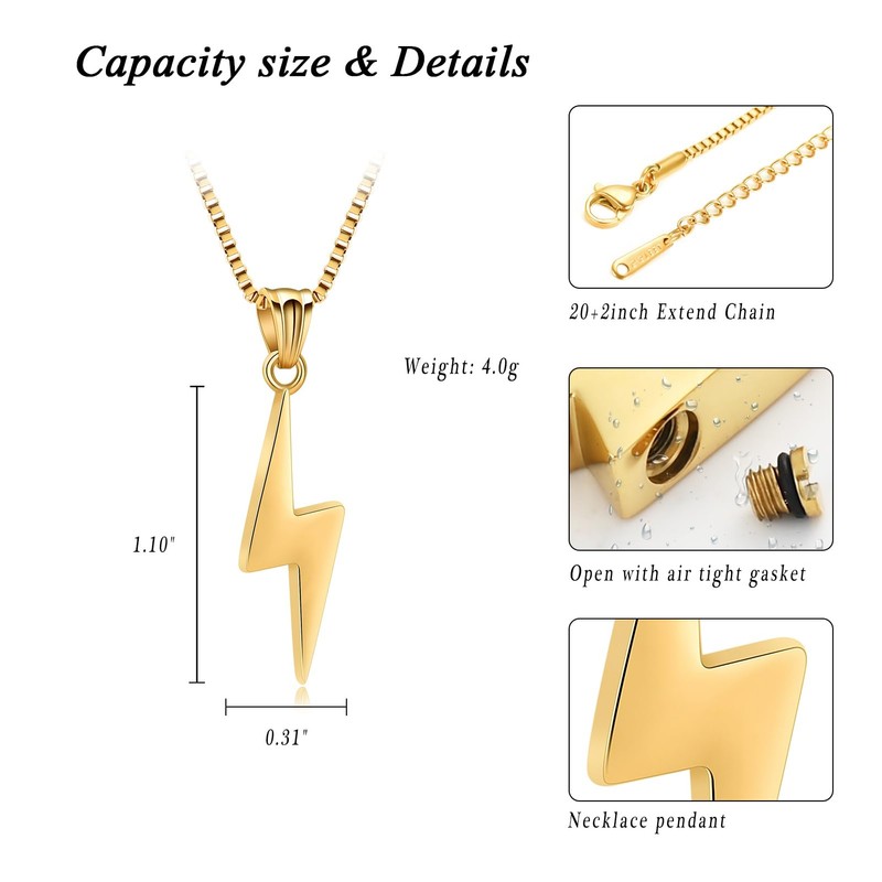 XSMZB Lightning Bolt Cremation Jewelry Ashes Holder for Human Pet