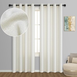 Cream and Gold Curtains 95 inches Long for Living Room 2 Panel Set Grommet Draperies Semi Sheer Light Filtering Sparkle Shimmer Shiny Glitter Decorative Curtains for Dining Room Bay Window Ivory Beige