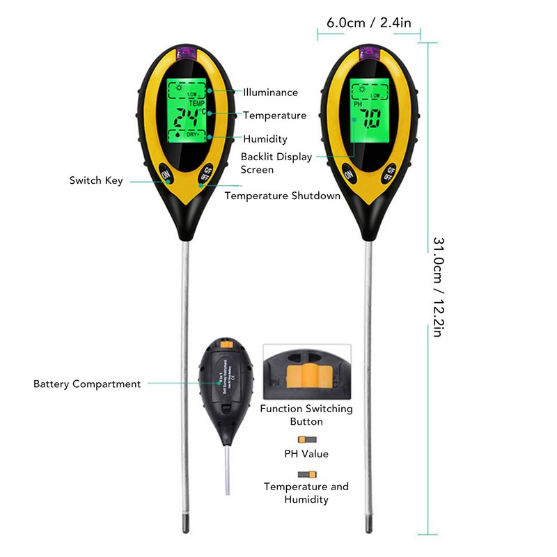 Soil Detector 4 in 1 Moisture Temperature PH Light Accurate