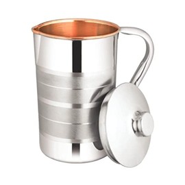 Pure Copper Pitcher with Lid, Large Solid Copper Carafe, Stainless Steel Exterior, 54 Oz/1600 ml Capacity, For Home, Hotels & Gifting