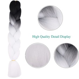 Jumbo Braiding Hair Pieces 1 Bundle 24inch Jumbo Braids Hair Extensions Kanekalon Crochet Twist Hair Synthetic High Temperature Fiber Afro Box (Black&Pure White)