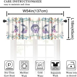 FengMingRui Moon Phase Valance Curtains for Bedroom Windows Floral Bohemian Hippie Curtain Valance for Kitchen Dining Room Canteens Home Decor One Panel 54x18inch