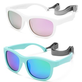 Hycredi Flexible Polarized Sunglasses with Strap for Baby Age 0-2 Years (Matte White/Mirrored Purple+Matte Green/Mirrored Green)