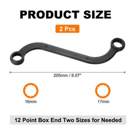 sourcing map 2pcs 16mm x 17mm 12-Point S-Style Box Wrench Double End S-Shaped Wrench Chrome Plated Cr-V Steel S Box Wrenches for Home Auto Bike Repair Machine Maintenance