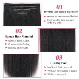 Mihugass Injected Clip in Extension Human Hair Invisible Clip Ins for Women Brazilian Injected Clip ins Human Hair Natural Color 8 Pcs with 18 Clips 120g/Set (18 inch)