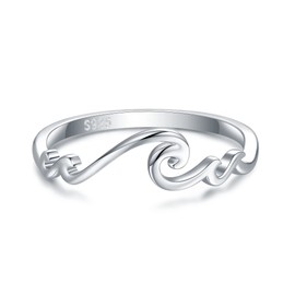STROLLGIRL S925 Sterling Silver Multiple Waves Ring Ocean Tide Sea Plunging Wave Silver Ocean Ring Nautical Beach Summer Jewelry(size 9)