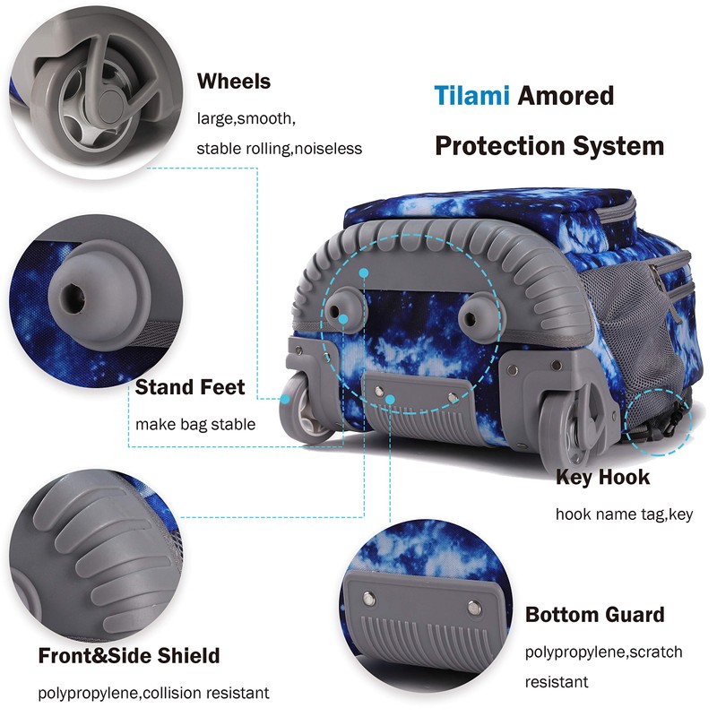 Tilami Rolling Backpack 19 inch with Lunch Bag Wheeled Laptop