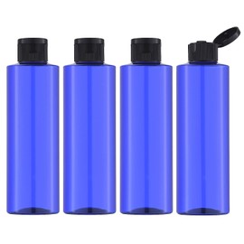 Toureal 250 ml Travel Bottle Set with Flip Cap (4 Pieces) Empty Dispenser Plastic Bottle Set, Filling Bottles for Cosmetics with Funnel (Blue)
