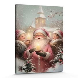 GSPQAZ Santa Claus and Carolers Christmas Wall Art - Holiday Canvas Print for Vintage Christmas Decor 12x18inch-Unframed