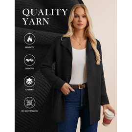 GRACE KARIN Long Black Cardigans for Women Lapel Coatigan Sweater Chunky Carigan Thick Ribbed Knit Outwear L
