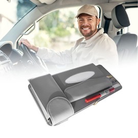 Automotive Interior Car Tissue Holder Artificial Leather Multifunction Hanging Sun Visor Napkin Holder for Car Vehicle Auto SUV Grey