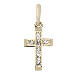 Classical 9ct Gold Ladies Cross Pendant with Cubic Zirconia/CZ - 17mm*8mm WJS10724