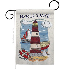 Breeze Decor Beach Lighthouse Shore Garden Flag Coastal Tropical Sea Shells Ocean Sand Outdoor Summer Coral Small Decorative Gift Yard House Banner Double-Sided Made in USA 13 X 18.5