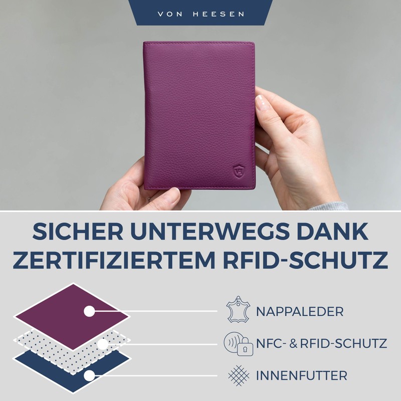 VON HEESEN Passport Holder Leather with RFID Protection for Men