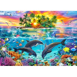 Puzzles 1000 Pieces for Adults jigsaw puzzles for adults 1000 Piece Puzzle Educational Games -Colorful Seascape Dolphins- Beautiful Decoration Puzzle