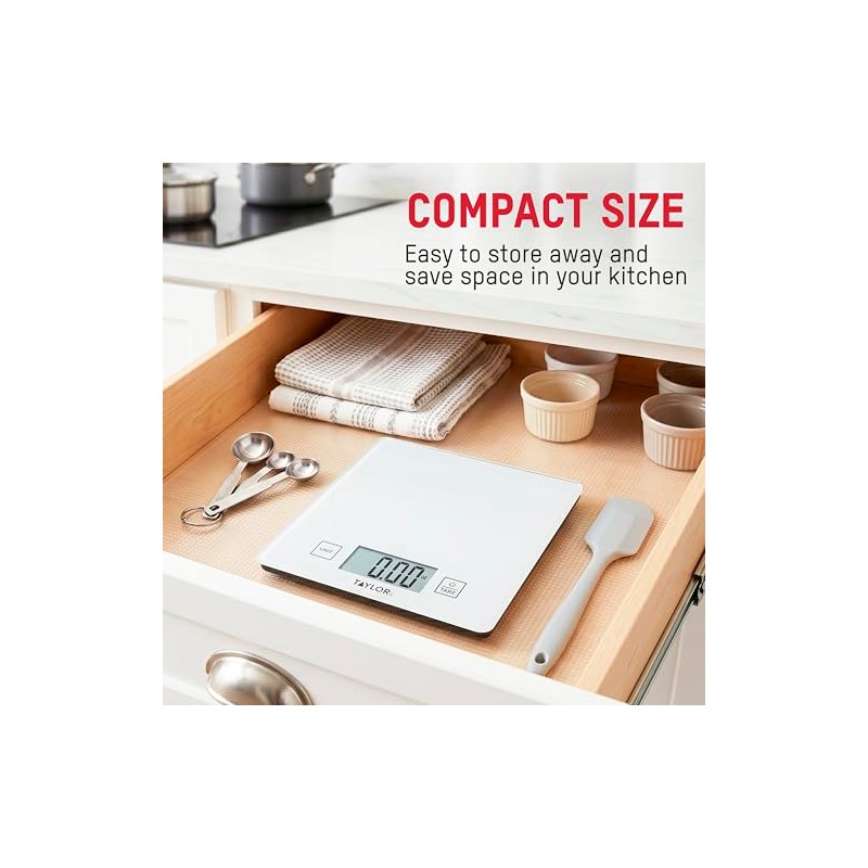 Taylor Compact Glass Kitchen Food Scale, 11 lb Capacity Digital