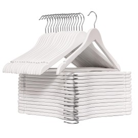 White Wood Bridal Dress Hangers 30 Pack Wooden Coat Hanger, Heavy Duty Clothes Hangers, Solid Wood Hangers for Shirts, Jackets, Pants, Wedding Dress, Bridesmaid Suits-HL01W3