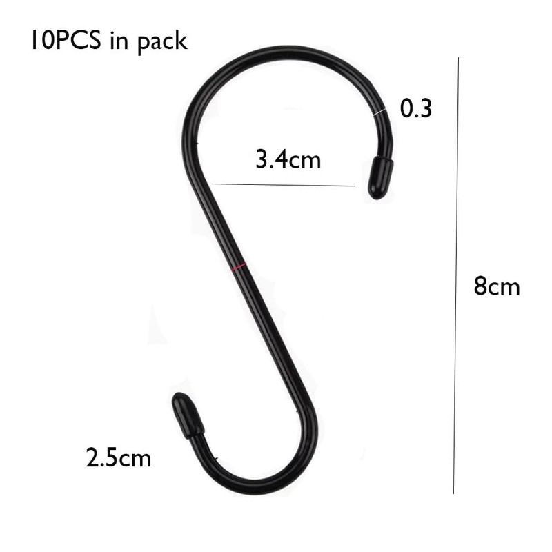 Sheporse 10PCS S Clothes Hooks for Hanging, 8cm Black Heavy