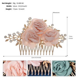BETHYNAS Bridal Hair Side Comb Flower Rose Rhinestone Wedding Hair Clip Handmade Bridesmaids Hair Piece Accessories for Women Girls (Pink)