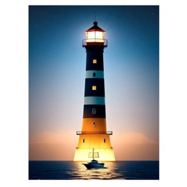 DCIDBEI 30 x 40 cm Diamond Painting Lighthouse at Night, Painting by Numbers Adults Landscape Sea, Diamond Embroidery Ship for Children, Living Room Decoration, Crafts, Painting & Crafts