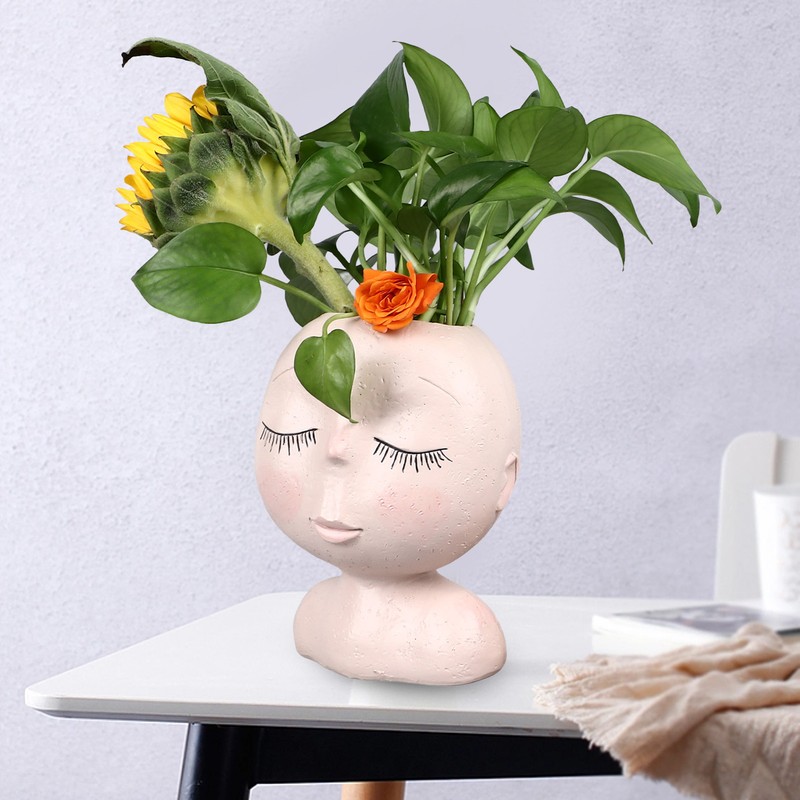 Face Flower Pot with 3 Shovels Drainage Hole Design Resin