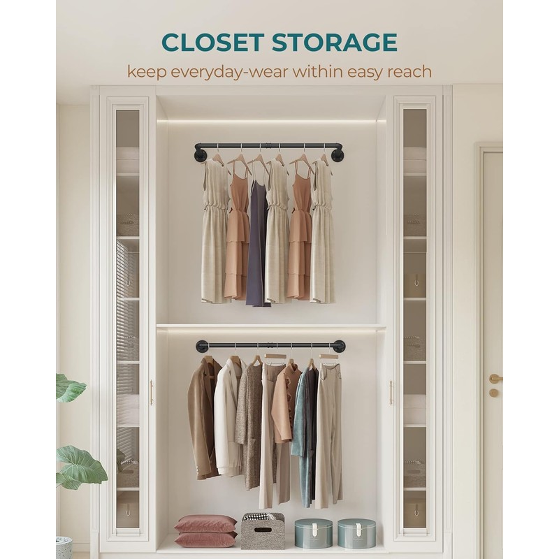 RSFMAS Wall Mounted Clothes Rack, Industrial Pipe Clothing Hanger 28