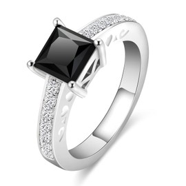 Boieiyftrp Black Moissanite Engagement Rings for Women, VVS1 Princess Cut Eternity Diamond Sterling Silver Plated 18K White Gold Natural Gemstone Jewelry valentine's day jewelry gifts Size(8)