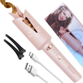 Portable Cordless Electric Hair Curler, USB Rechargeable Curling Iron for Professional Hair Styling-132color: Pink, plug type: USB, voltage: 100-120V