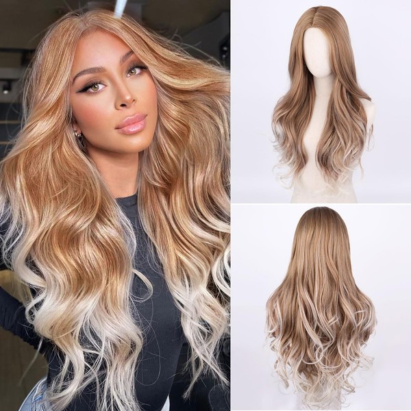 Wepwcod Long Wave Brown Wig Fancy Dress Synthetic Wig for