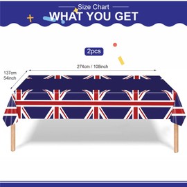 2Pcs Union Jack Flag Table Cover 137x274cm Plastic Tablecloth, VE Day 80th Anniversary table cloth British Patriotic Decor for Outdoor Street Parties, National Celebrations & UK Theme Events Table