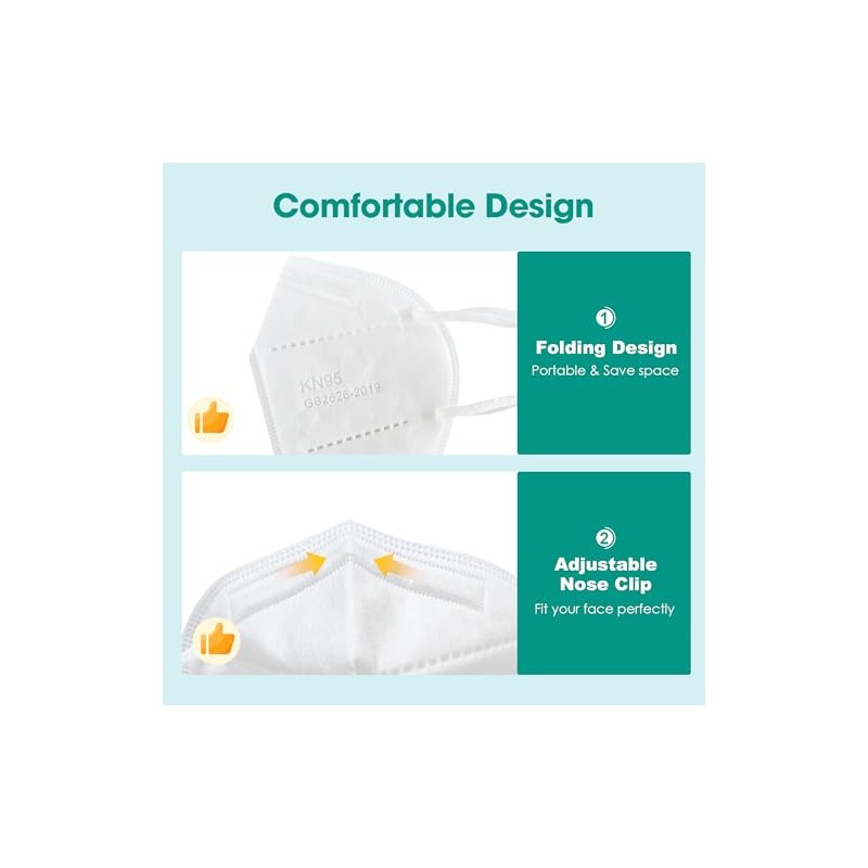 LEMENT KN95 Face Masks,100 Pack Breathable Cup Dust Disposable Masks