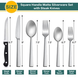 LIANYU 72-Piece Matte Silverware Set with Steak Knives, Stainless Steel Flatware Cutlery Set for 12, Square Eating Utensils Tableware Include Forks Knives Spoons, Dishwasher Safe