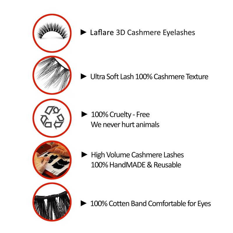 LAFLARE 3D CASHMERE Eyelashes, Natural Look, FRESH, GLAM, WISPY, HOT,