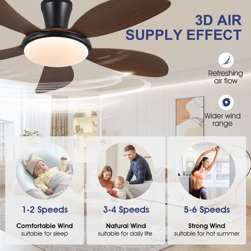 PHORUS Low Profile Ceiling Fans with Lights and Remote/APP,48 Inch