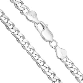 Honolulu Jewelry Company Solid Sterling Silver 7mm Cuban Curb Link Chain Necklace or Bracelet For Men Lobster Clasp Made in Italy (20 Inches)