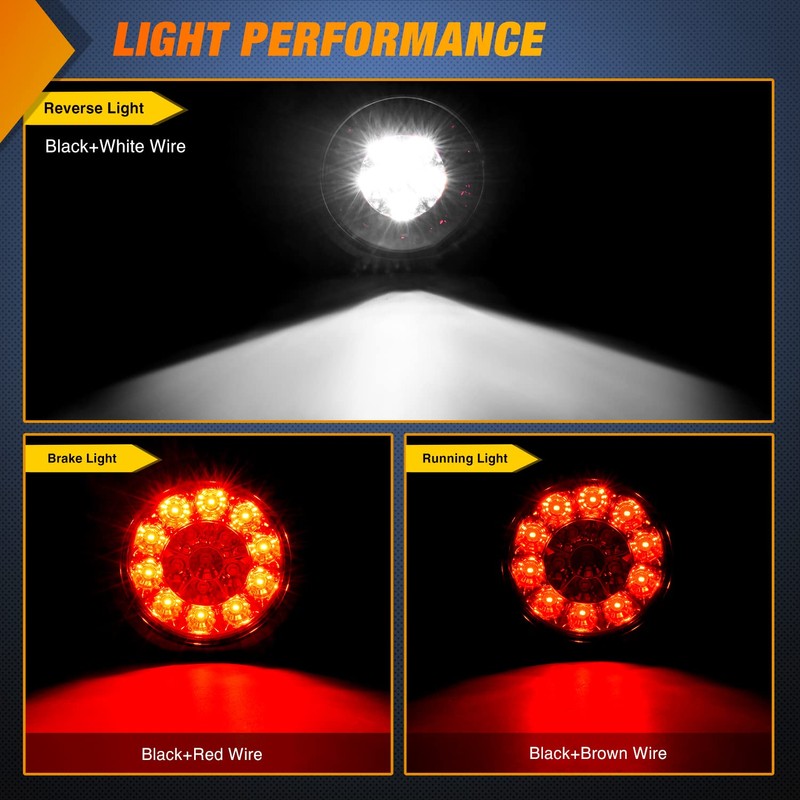 Nilight 2PCS 4 Inch Round Red White LED Trailer Tail