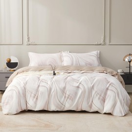 SAPHREAS Brown Marble Duvet Cover Set 3pcs Queen Size Gradient Color Bedding Comforter Cover Set Soft Cotton 1 Duvet Cover 90"x90" 2 Pillow Shams, Comforter Not Included