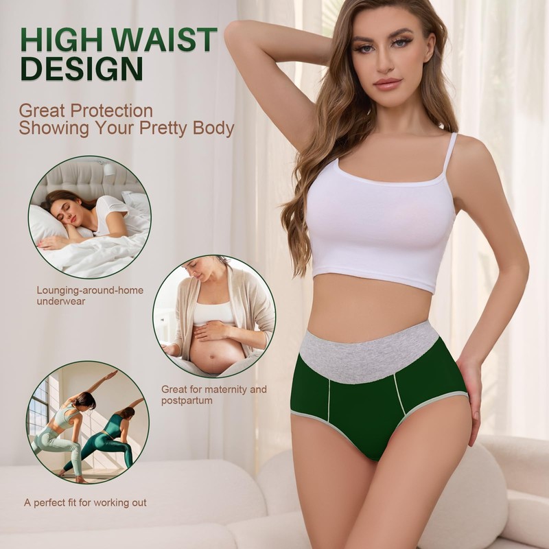 KAZNA Womens Cotton Underwear, High Waisted Briefs Panties Plus &