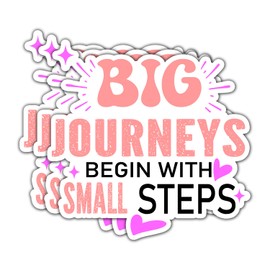 (3Pcs) Big Journeys Begin with Small Steps Sticker, Inspired Sticker, Inspirational Motivational Gifts, Waterproof Vinyl Decal for Water Bottles, Laptops, Phones, Tumblers, Size 3 x 3 Inch