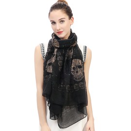 Lina & Lily Day of the Dead Sugar Skull Print Women's Scarf Shawl Wrap Lightweight (Black)