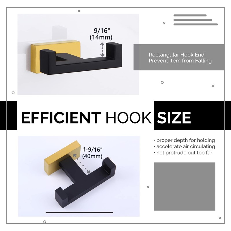Angle Simple Double Towel Hook Black & Gold, Stainless Steel