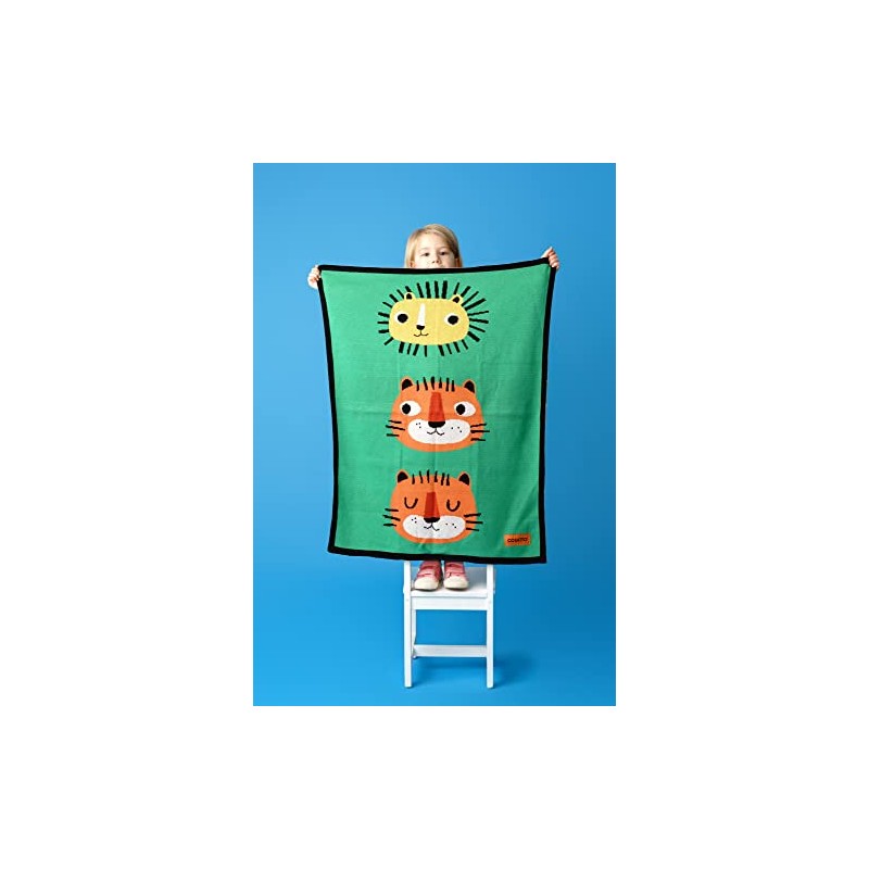 Cosatto Baby Blanket, Combed Cotton Knitted, New Baby Gift, Green/Orange,