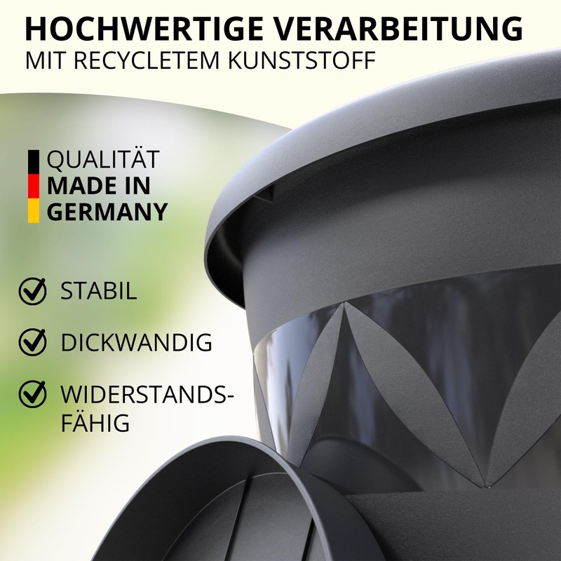 Flower Pot, Set of 10, 15 cm Diameter, Anthracite Round