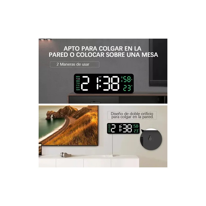 Reloj De Pared Digital Con Termómetro, Alarmas Y Calendario