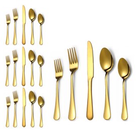 Lazycorner 20 Pcs Gold Silverware Set for 4, Food Grade Stainless Steel Flatware Set Include Fork/Knife/Spoon, Mirror Polished Eating Utensils Sets, Reusable Silverwear Cutlery Set, Dishwasher Safe