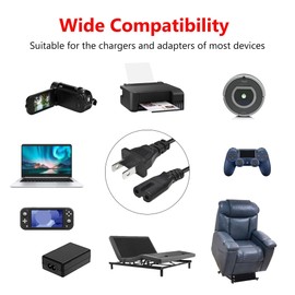 6.6Ft AC Power Cord for Electric Recliner, power supply cord replacement Okin, Limoss, Lazboy, Pride, Berkline electric chair lift, electric scooter, adjustable bed parts, 2 Prong US Plug cable